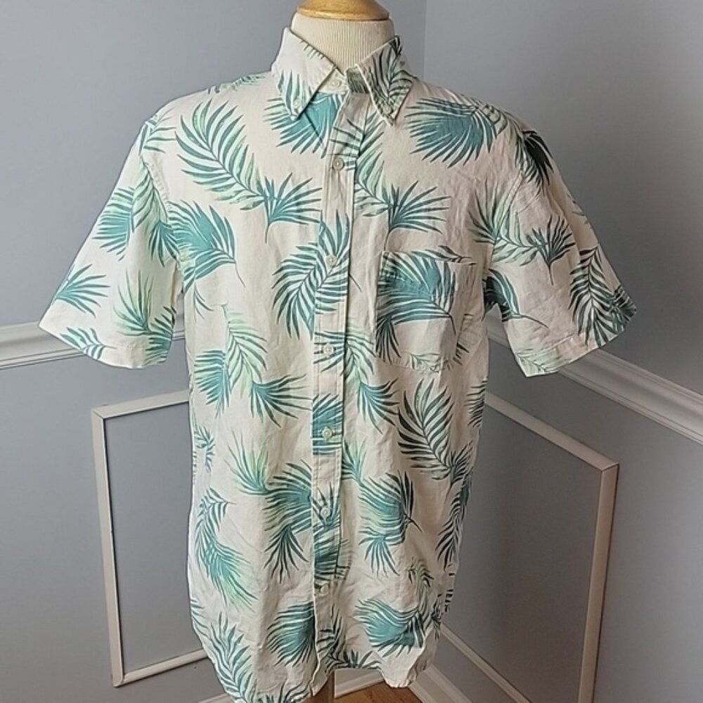 LANDS' END Traditional‎ Fit Palm Print Tropical Short Sleeve Button Down Shirt S